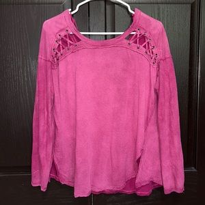 Free people magenta long sleeve with tie-lace detail, size: s